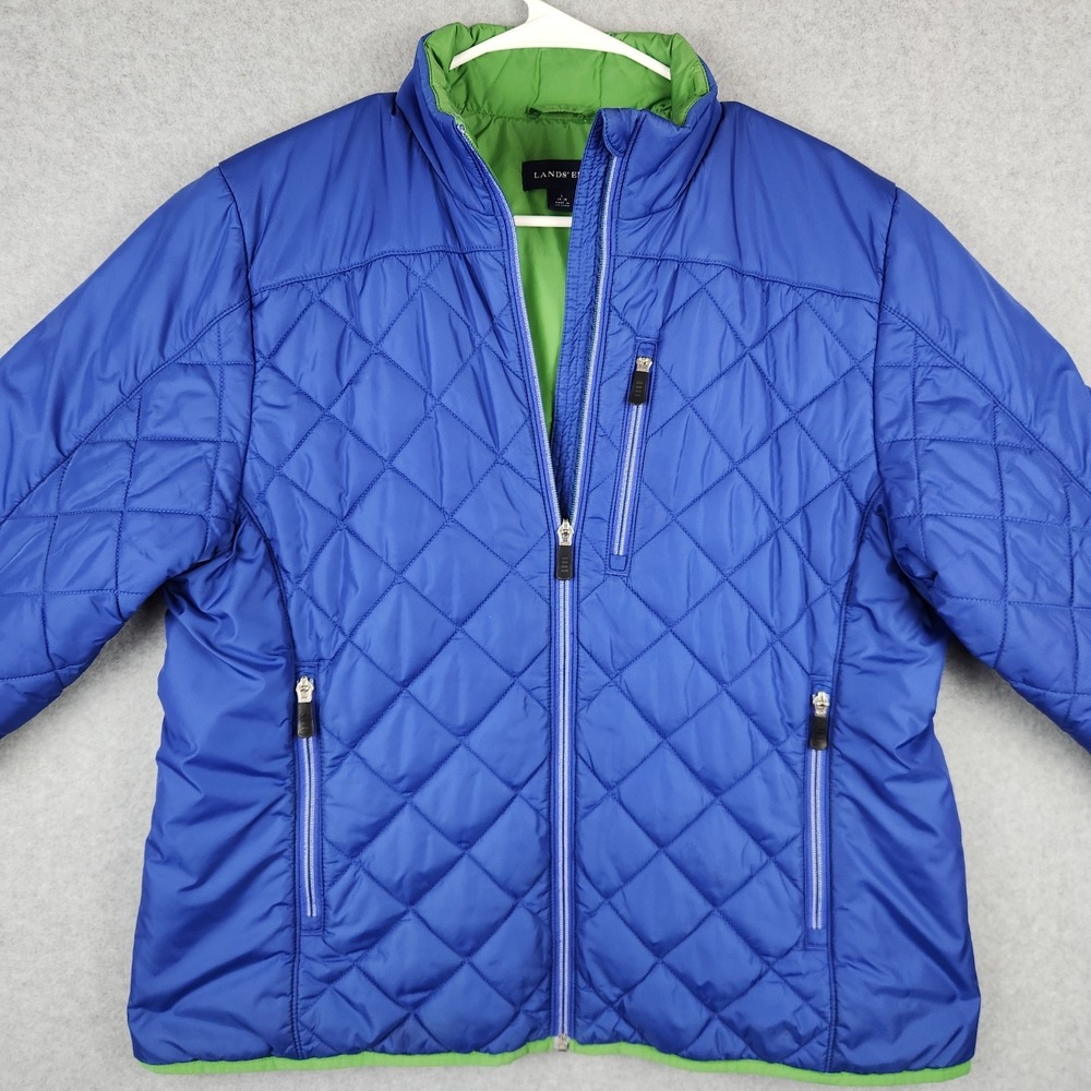Lands End Puffer Jacket Youth Large (12-14) Blue Primaloft Lightweight‎ Warm